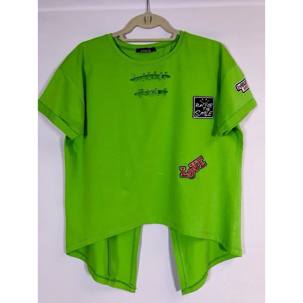 Vintage‎ Y2K Neon Green Cutout Cotton Top Punk Retro Dopamine Size 2 Angie